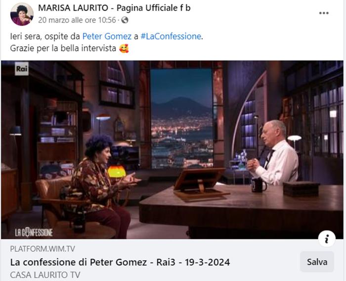 Marisa Laurito, post Facebook Marisa Laurito, post Facebook