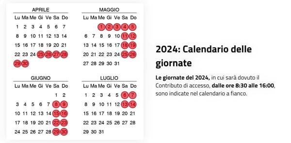 Calendario acxcessi a pagamento a Venezia  fonte cda.veneziaunica.it