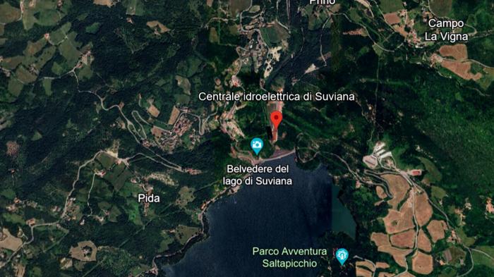 La centrale elettrica del Lago di Suviana. Fonte Google Earth
