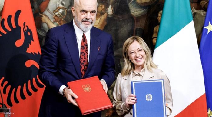 Meloni e l'omologo albanese Edi Rama, LaPresse meloni edi rama-2