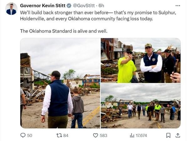Tornado in Oklahoma - Kevin Stitt su X Tornado in Oklahoma - Kevin Stitt su X