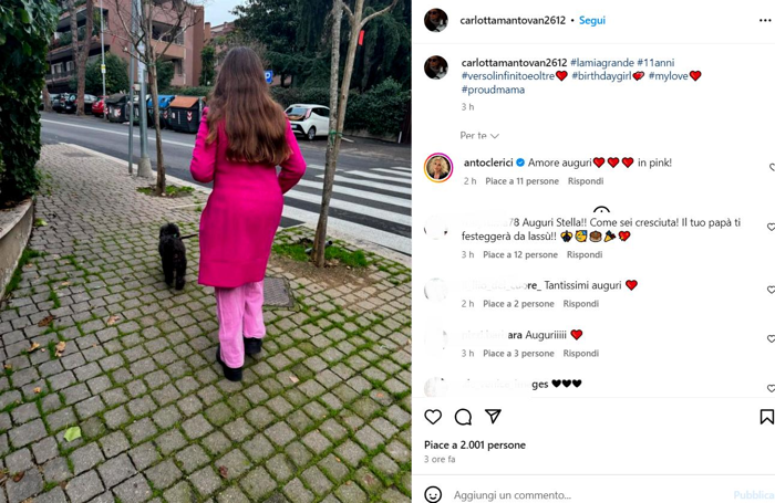Il post di Carlotta Mantovan con il commento di Antonella Clerici Il post di Carlotta Mantovan con il commento di Antonella Clerici