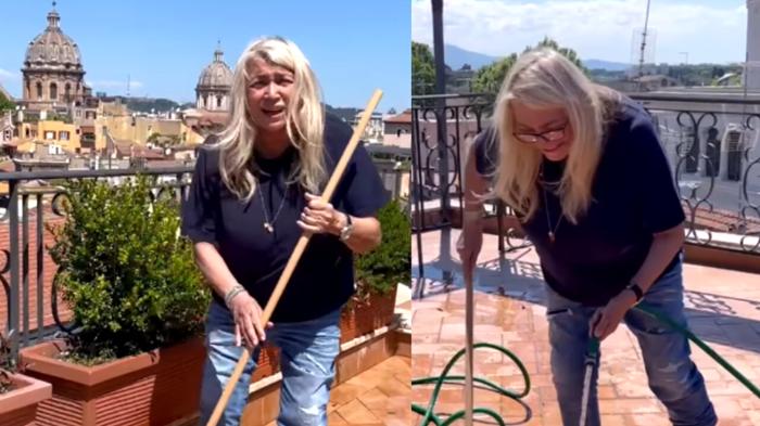 Mara Venier: la sua routine di pulizia sulla terrazza di Roma