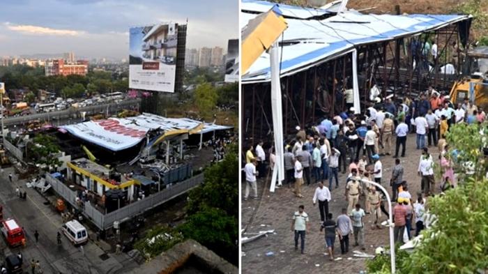 Tempesta di sabbia a Mumbai: crollo di cartellone pubblicitario e operazione di salvataggio in corso