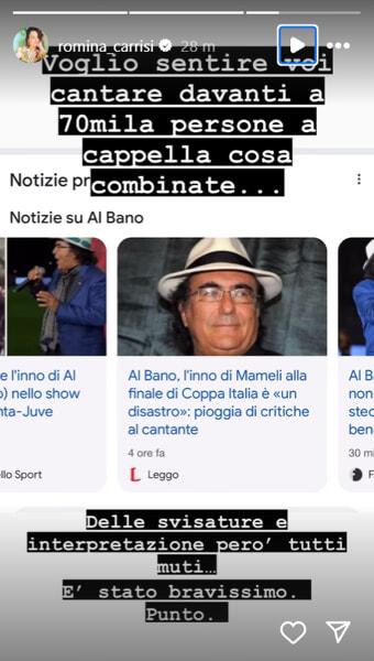 La replica di Romina Carrisi su Instagram La replica di Romina Carrisi su Instagram