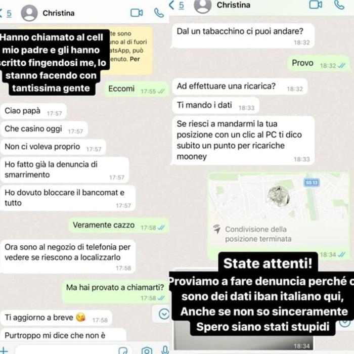 Lo screenshot delle conversazioni Screenshot della conversazione Whatsapp tra Christina Bertevello e il padre