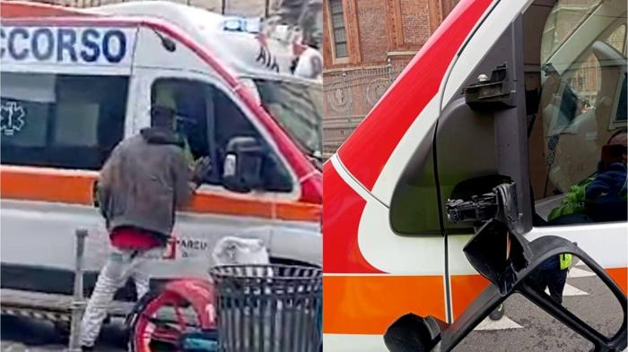 Uomo ubriaco distrugge ambulanza a Milano