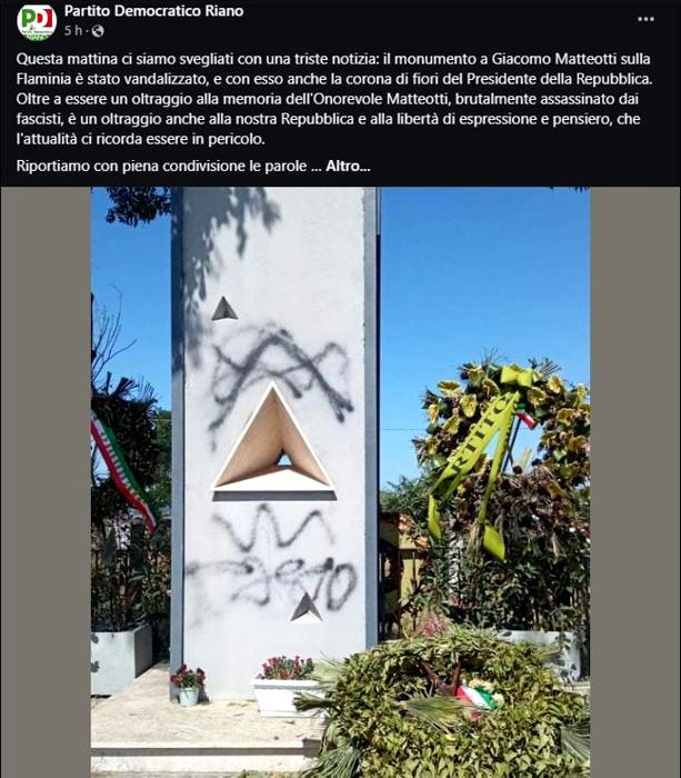 Giacomo Matteotti, vandalizzato monumento a Riano - Pd Riano Facebook Giacomo Matteotti, vandalizzato monumento a Riano - Pd Riano Facebook