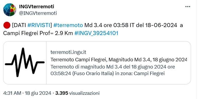 L'ultima scossa di terremoto nella zona dei Campi Flegrei L'ultima scossa di terremoto nella zona dei Campi Flegrei