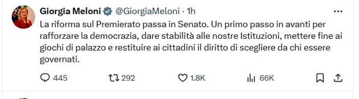 Premierato post Giorgia Meloni Foto X Premierato post Giorgia Meloni Foto X