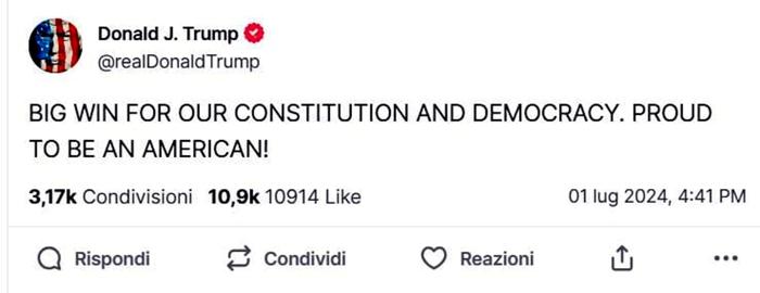 Il post di Donald Trump Il post di Donald Trump