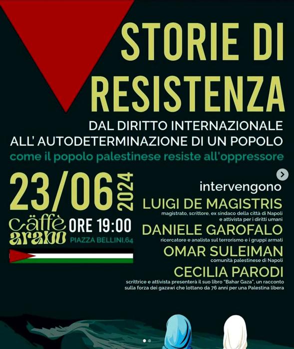 La locandina della manifestazione pro Gaza a Napoli manifestazione-pro-palestina-parodi-demagistris