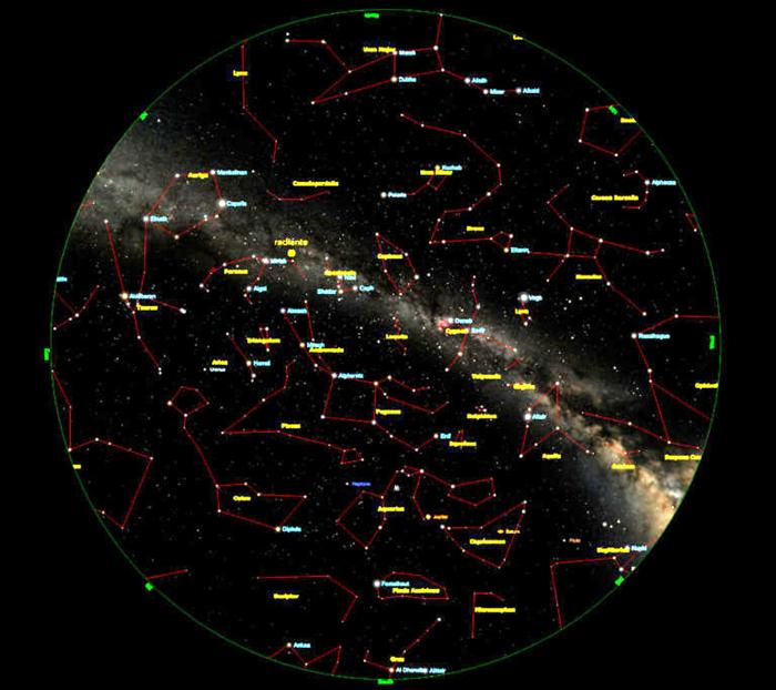 Cielo visibile il 12 agosto, alle ore 2.30 estive (Foto da Virtual Telescope Project) Cielo visibile il 12 agosto, alle ore 2.30 estive (Foto da Virtual Telescope Project)