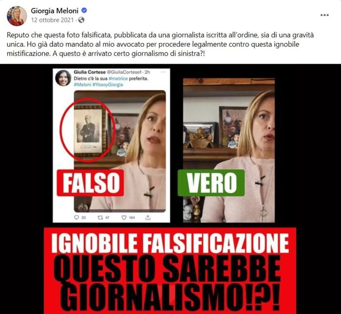 La risposta di Giorgia Meloni su Facebook La risposta di Giorgia Meloni al post che le è valso il risarcimento