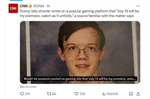 Post della Cnn su X del 18 luglio Post della Cnn su X del 18 luglio