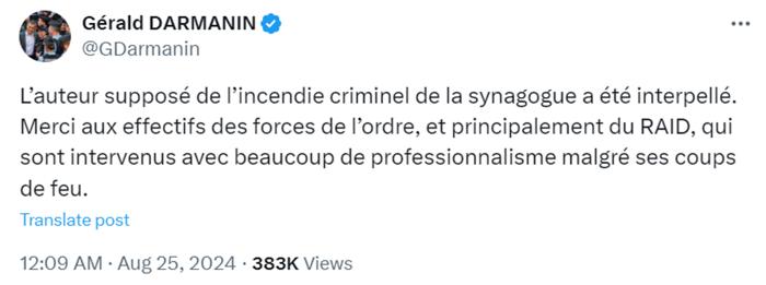 Il ministro dell'Interno su X Darmanin su X