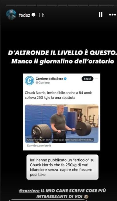 Una delle storie Instagram pubblicate da Fedez fedez 1-9