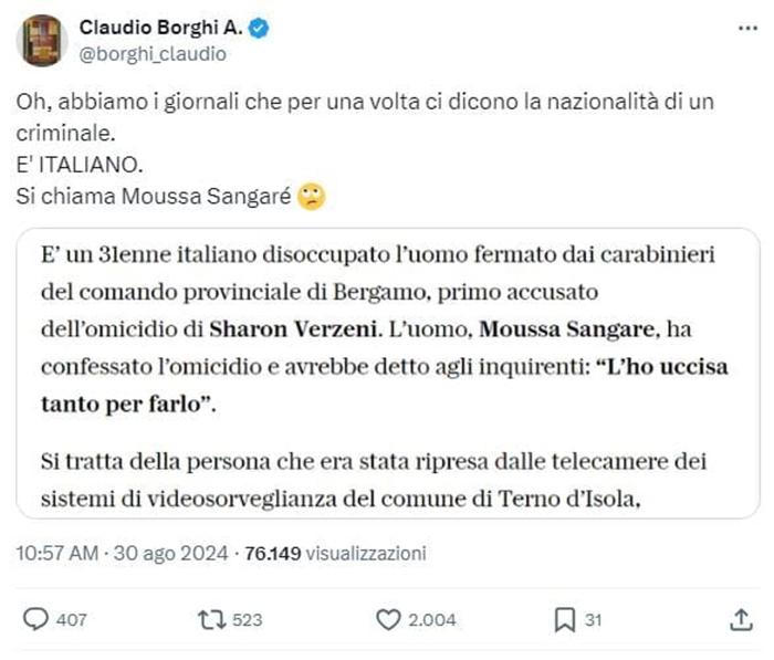 Il post di Claudio Borghi Il post di Claudio Borghi