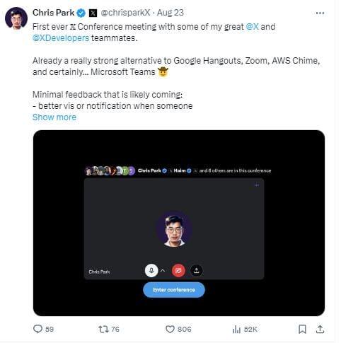 Post di Chris Park su videochiamate X - X Post di Chris Park su videochiamate X - X