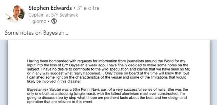 Le note di Stephen Edwards sul naufragio del Bayesian stephen edwards bayesian