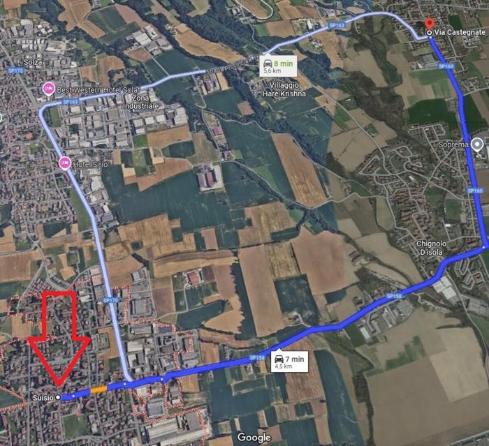 Il percorso in auto di Moussa Sangare da Suisio a Terno d'Isola, in via Castegnate Il percorso in auto di Moussa Sangare da Suisio a Terno d'Isola, in via Castegnate