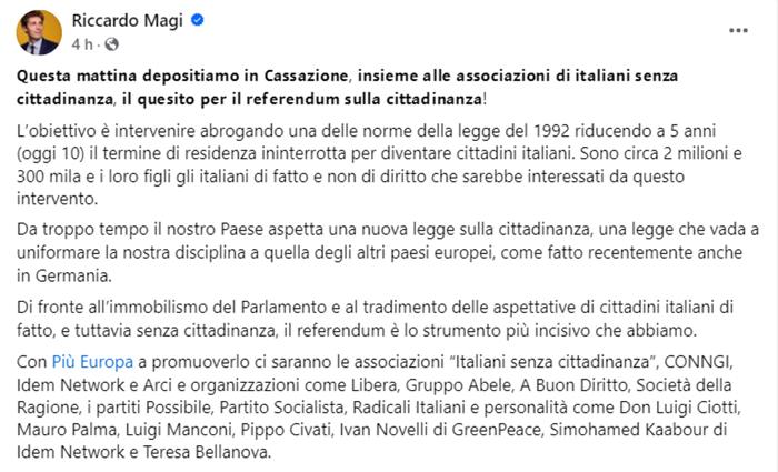 Riccardo Magi su Facebook Riccardo Magi su Facebook