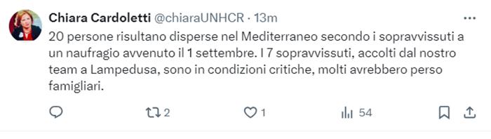 Chiara Cardoletti (Unhcr) su X Unhcr
