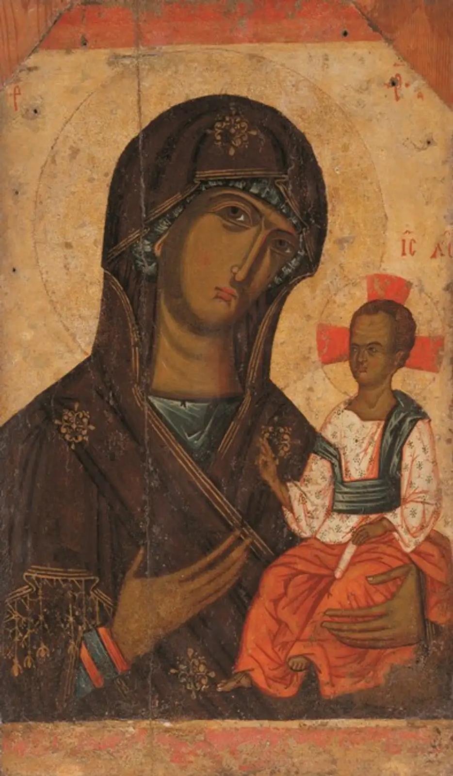 Questa immagine raffigura Gesù Cristo e la Vergine Maria e risale alla prima metà del XIV secolo. Icona o immagine sacra. L’opera è esposta al Museo d’arte d’Islanda nella mostra «Dove la luce vive». L’icona proviene dalle collezioni del Museo nazionale d’arte dell’Ucraina.