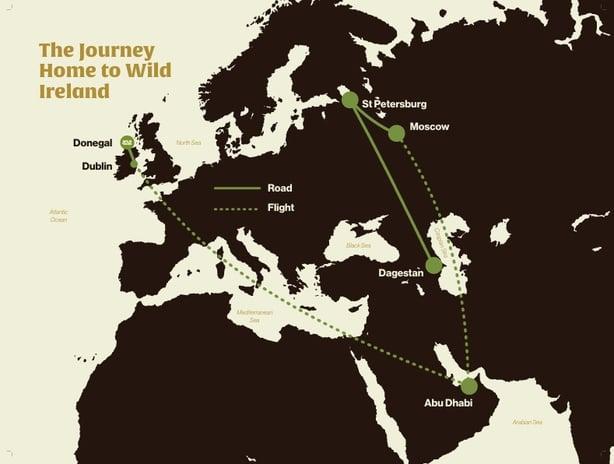 Mappa che illustra il viaggio degli orsi verso l’Irlanda.
