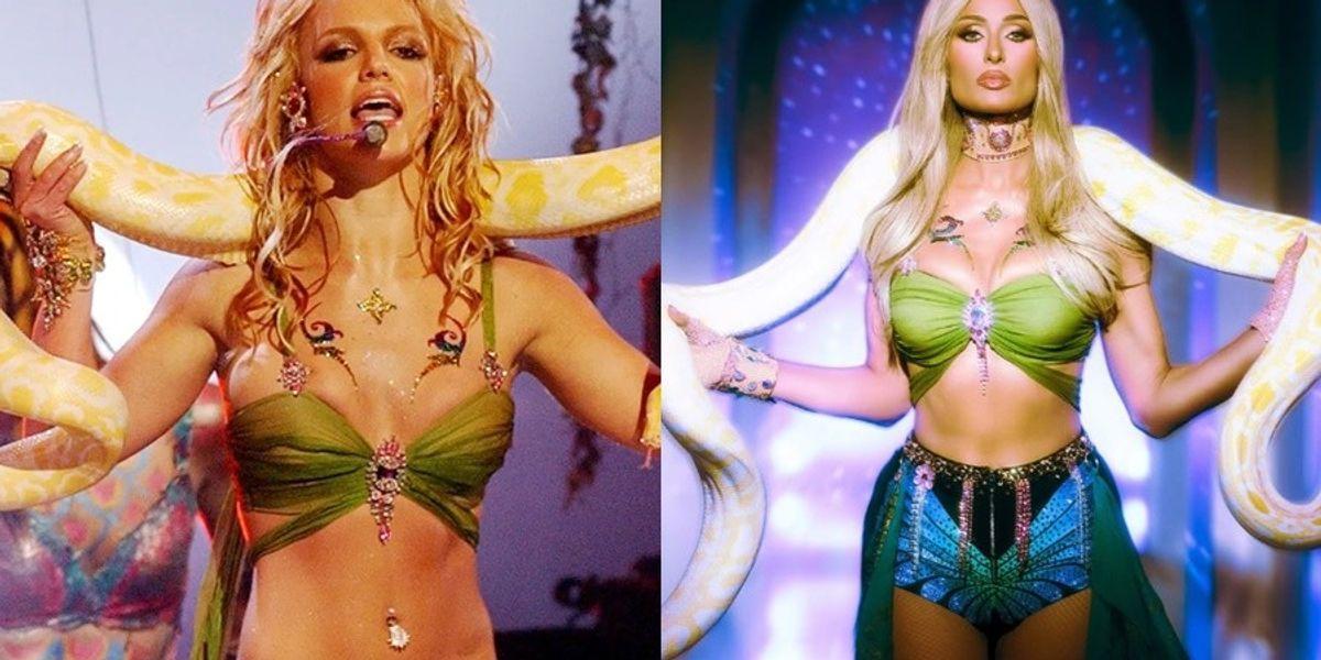 Paris Hilton ricrea il look di Britney Spears con un pitone