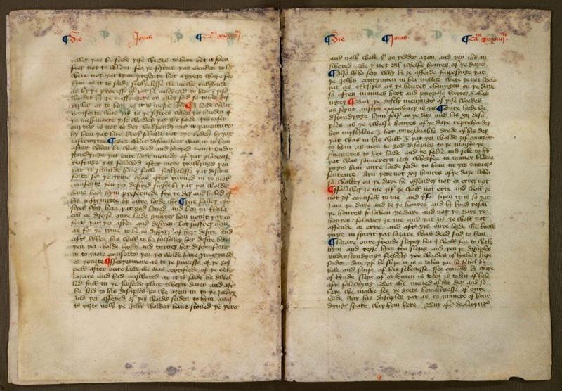 Pagine 8–9 del manoscritto medievale di Nicholas Love