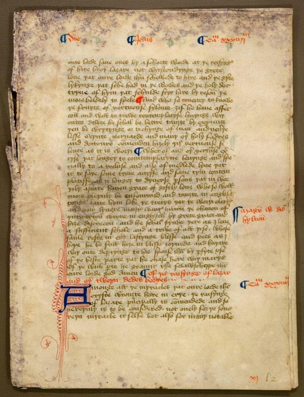 Prima pagina del manoscritto medievale di Nicholas Love